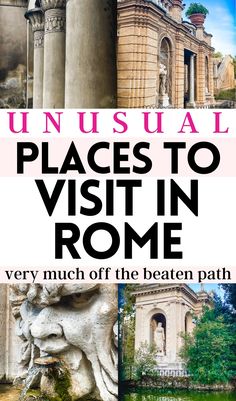 the front cover of unusual places to visit in rome, with text overlaying it