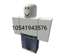 a white cube with a smiley face on it's chest and two blue jeans