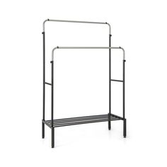 a metal rack with two bars on the bottom and one bar attached to it, in front of a white background