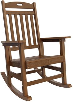 a wooden rocking chair on a white background