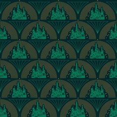 an art deco style wallpaper with green and black designs on the back, in shades of