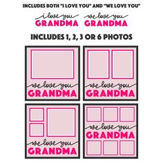 some pink and black frames with the words grandma on them in different font styles, including one