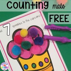 counting mats with pom poms on them and the text counting mats for kids