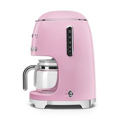 a pink coffee maker on a white background