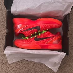 Brand New Size 9.5 Won Off Sneakers App So They Are Legit Will Send More Pics If Needed Sporty Red Basketball Shoes With Rubber Waffle Outsoles, Red Basketball Shoes With Rubber Waffle Outsoles, Nike Air Max Wright, Kobe Sneakers, Hoop Shoes, Kobe 6, Nike Leather, Painted Nikes, Nike Sb Zoom