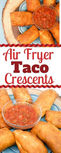 air fryer taco crescents on a plate with sauce