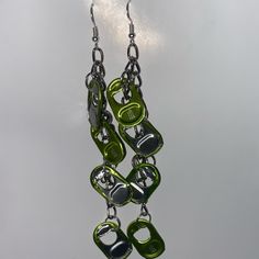 Monster Tabs Have Been Completely Cleaned Height About 5” Width About 1” Green Monster, Green Monsters, Earrings Color, Chain Earrings, Jewelry Earrings, Women Jewelry, Chain, Green, Silver