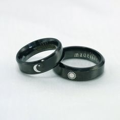 ♥ Custom Couples Rings ♥ Beautiful Handmade Ring for you♥ ˙ ˙ ˙ ˙ ˙ Ring Details ˙ ˙ ˙ ˙ ˙ ˙ ˙ ˙ ˙ ˙ ˙ - Material:titanium steel - Finish:black * This ring can be engraved on the inside names/coordinates/Roman numerals.(Up to 25 characters,space doesn't count) * It is a perfect gift for couples.A wonderful choice for engagement,wedding,anniversary,birthday. ˙ ˙ ˙ ˙ ˙ H O W ∙ T O ∙ O R D E R ˙ ˙ ˙ ˙ ˙ 1.Choose quantity & style from the drop-down menu. 2.Please enter ring size&custom text in the b Black Open Couple Rings As Gift, Symbolic Black Promise Ring Jewelry, Symbolic Black Jewelry For Promise Ring, Adjustable Black Symbolic Rings, Symbolic Black Promise Ring, Symbolic Black Jewelry For Promise, Black Symbolic Adjustable Rings, Personalized Black Stainless Steel Rings, Black Stainless Steel Couple Rings For Promise