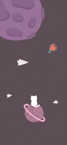 an animated space scene with various objects in the sky and on top of it is a bear