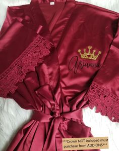 Beautiful Satin Lace robes with colors and sizes to choose from. Each robe includes a beautiful satin belt. Burgundy Gold Quince Dress, Red Sweet 15 Dresses, Champagne And Burgundy Quinceanera Theme, Baile Sorpresa Outfits Quinceanera Red, Sweet Sixteen Red Theme, Quince Robe Ideas, Quince Suprise Outfit Red, Red Surprise Dance Outfits, Surprise Dance Outfits Quinceanera Red