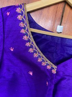 Pure Silk Purple Hand Embroidery Blouse /saree Maggam Blouse / Bird Embroidery Blouse / Hand Embroidered Blouse / Purple Ready Made Blouse - Etsy Thread Hand Work Blouse Design, Thread Embroidery Blouse Designs, Simple Thread Work Blouse Designs, Machi Work, Embroidery Blouse Saree, Thread Work Blouse, Hand Embroidery Blouse, Ready Made Blouse