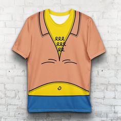 "Step into the vibrant world of The Simpsons with our collection of character costume T-shirts inspired by the beloved TV show. Each shirt embodies the essence of a cherished resident from this iconic animated town. From classic attire to unique outfits, our designs capture the spirit of these characters with playful precision. Add a touch of Springfield charm to your wardrobe. Embrace the nostalgia and celebrate the timeless appeal of \"The Simpsons\" with these fun and versatile T-shirts! * Features four-way stretch capability, ensuring flexibility and resilience along both horizontal and vertical axes * Crafted from high-quality mid-weight jersey knit * Comprised of 95% polyester and 5% elastane (fabric blend may deviate by up to 1%) * Components for blank products sourced from the US a Themed Cartoon Print Crew Neck T-shirt, Funny Character Print T-shirt For Fan Conventions, Themed Short Sleeve T-shirt With Cartoon Print, Themed Crew Neck Shirt With Cartoon Print, Funny Character Print Tops For Fans, Funny Fan Merchandise Tops With Character Print, Funny Character Print Tops For Fan Merchandise, Yellow Pop Culture T-shirt With Character Print, Short Sleeve Cartoon Print Fandom Tops