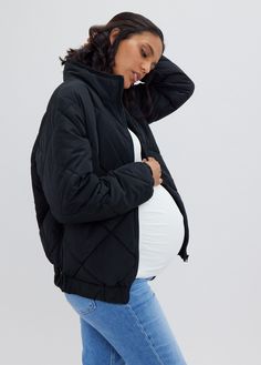 A cold weather resistant and water repellent wonder designed to grow with you, 9 months and beyond. Unzip the sides of this quilted maternity puffer jacket to make space for your growing belly (with both unzipped, you instantly get eight more inches of room!). Then zip 'em closed for a warm + cozy jacket that fits postpartum plus every season to come. Want some extra length? The Grow With You Hooded Parka may be just right. Environmentally safe, fluorine-free water repellant: free from PFOS, PFO 24 Weeks Pregnant, Maternity Jacket, Fit Mama, Growing Belly, Fall Maternity, Cozy Jacket, Pregnancy Stages, Hooded Parka, Fall Jackets