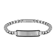 Timeless modernity. This Hugo Boss Stainless Steel ID bracelet takes inspiration from the classic watch bracelet to create a jewelry piece in a complementary style, perfectly combined with a BOSS timepiece. This bracelet is presented in stainless steel and secures effortlessly with a branded magnetic closure. Bracelet measures 7.5 inches in length. Hugo Boss Style #: 1580049M Hugo Boss Men, Boss Style, Boss Men, Jewellery Packaging, S Bracelet, Wedding Day Jewelry, Engagement Ring Guide, Silicone Bracelets, Metal Shop