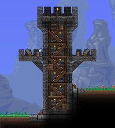 an old computer game with a tower in the middle