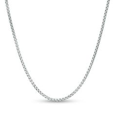 This 2.4mm rounded box chain necklace fashioned in 14K white gold measures 20.0 inches in length and secures with a lobster claw clasp. Classic Round Tennis Necklace With Box Chain, White Gold Round Box Chain Necklace, Silver Round Tennis Necklace With Box Chain, White Gold Tennis Necklace With Box Chain As Gift, Silver Tennis Necklace With Box Chain, White Gold Box Chain Necklace, Classic Silver Tennis Necklace With Box Chain, Silver Tennis Necklace With Box Chain For Formal Occasions, Silver Box Chain Tennis Necklace For Formal Occasions