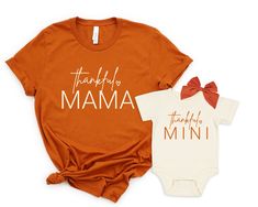 two onesuits that say, thanks to mama and thank you for the mini