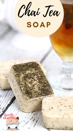 chai tea soap on a table next to a glass of tea