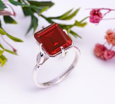 Main Stone = Lab Created Ruby Gemstone Colour : Red Gemstone Shape : Octagon Cut Material :9.25 Sterling Silver Quality Of Gemstone :AAA  Band Colour :Silver Your order will be handmade and ready for shipment in 3 to 5 Business days Normally we ship via DHL eCommerce it takes 3 to 4 weeks if you need faster delivery You can select Shipping in your cart. We are manufacture, supply, wholesale and export "Best Quality Product At Best Price". https://www.etsy.com/shop/SfGemsNJewelry -------------------- Payment Policy --------------------- * Only PayPal is Accepted * Payment Should be Made Within 3 Days of Purchase * Delivery Time :- 2-3 Weeks. ---------------------- Shipping Policy ---------------------- *Free World Wide Shipping is Available Thank you for visiting my shop! i hope you loving Red Crystal Promise Ring With Stone Setting, Red Crystal Ring With Stone Setting For Anniversary, Red Crystal Ring With Stone Setting For Promise, Red Birthstone Ring With Gemstone Accents For Promise, Red Crystal Ring With Stone Setting As Gift, Red Crystal Ring With Stone Setting For Gift, Red Rings With Stones As A Gift, Red Rings With Stones For Gift, Ruby Rings With Stones For Gift