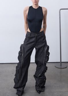 Cuban Men, Cutout Pants, Black Denim Pants, Fringe Mini Dress, Cyberpunk Style, Grey Outfit, Japanese Denim, Cargo Pant, Cold Air