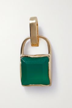 Loren Stewart's jewelry is handmade in small batches in Italy and downtown Los Angeles using traditional techniques. This 'Gemstone Padlock' pendant is cast from 14-karat recycled gold and inlaid with green onyx. Add yours to a chain or bracelet. Net Sustain, Recycled Necklaces, Onyx Pendant, Gold Bead Necklace, Sterling Necklaces, Agate Necklace, Downtown Los Angeles, Sustainable Jewelry, Sapphire Necklace