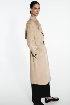 FAUX SUEDE TOPCOAT - taupe brown | ZARA United States Fall Outerwear With Double Button And Stand Collar, Spring Outerwear With Stand Collar And Double Button Closure, Long Coat With Snap Buttons For Fall, Chic Outerwear With Button Closure And Stand Collar, Winter Outerwear With Button Closure And Fold Down Collar, Trendy Long Coat With Double Button, Spring Outerwear With Flap Pockets And Fold Down Collar, Chic Double-breasted Outerwear With Flap Pockets, Spring Long Coat With Button Cuffs