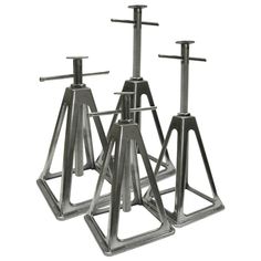 three metal stands with four different types of legs