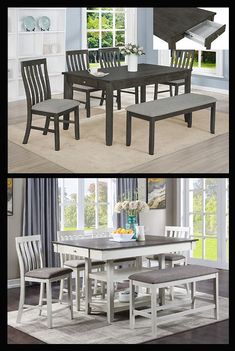 the dining room table and chairs are in different positions