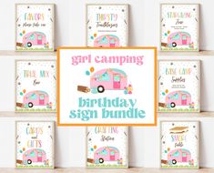 girl camper birthday sign bundle