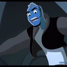 an animated character with blue skin and black hair