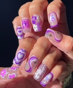 Purple And Pink Nails, Rave Nails, Glitter French Nails, Purple Magic, Glamour Nails, Nail Designs Valentines, Summery Nails, Kawaii Nails, Trendy Nail Art