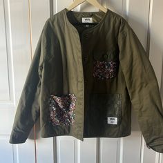 Never Worn, Euc Jacket From Vans. Olive Green With Liberty Collection Fabric Details. Size Women’s Medium. Green Patchwork Outerwear For Work, Vans Long Sleeve Fall Outerwear, Vans Long Sleeve Winter Outerwear, Casual Vans Winter Outerwear, Vans Casual Winter Outerwear, Casual Vans Outerwear For Winter, Vans Long Sleeve Outerwear For Spring, Spring Casual Vans Outerwear, Casual Vans Outerwear For Spring