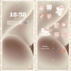 an image of a cell phone screen with hello kitty icons on the front and back