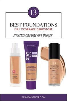 The best foundations ever that provides full coverage that stays all day without making the skin appear cakey and all available at drugstore at affordable prices. Check out the best makeup foundation here. #bestfoundations #drugstorefoundations #drugstoremakeup #foundation Best Makeup Foundation, Elf Flawless Finish Foundation, Full Coverage Drugstore Foundation, Best Foundations, Lightweight Foundation