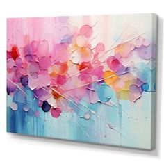 an abstract painting with pink and blue colors