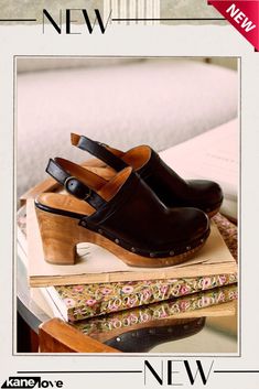 Buckle Imitation Leather Fashion Sandals Sheep Leather, Wooden Heel, Teenager Outfits, Fashion Sandals, Rubber Heels, Parisian Style, Leather Fashion, Black Sandals, Smooth Leather