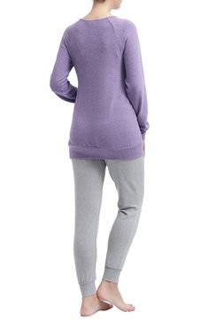 A supersoft pajama top is designed to adapt to your changing body during and after pregnancy with a relaxed fit and easy snap panel. A hidden layer along the neckline can be un-snapped and pulled aside for easy and discreet nursing. Comfy jogger-style pants complete the cozy set. Top has crewneck; long sleeves Pants have over-the-belly band 95% polyester, 5% spandex Hand wash, tumble dry Imported Maternity Nursing Pajamas, Nursing Pajamas, After Pregnancy, Belly Band, Maternity Nursing, Belly Bands, Fashion Joggers, Style Pants, Pajama Top