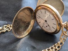 This Elgin ladies pocket watch was made in Illinois in 1899. The number inside is 7556106 indicating: grade 73, model 5, 18 s, 7 jewels, 6,000 production. It is a Full Hunter case with Roman numbers and a sub dile. Inside is written: Keystone Watch case and J. Boss 25 years. The movement has the number: 121244 Elgin USA. This watch has been keeping time for  the last 7 hours accurately.  There are a few very small dents only viable inside the front cover (please see the photo showing small dark Victorian Yellow Gold Pocket Watch With Chronometer, Timeless Yellow Gold Pocket Watch For Evening, Gold Victorian Style Pocket Watch For Formal Occasions, Timeless Engraved Pocket Watch For Evening, Formal Yellow Gold Pocket Watch With Locket, Engraved Timeless Pocket Watch For Evening, Antique Gold Pocket Watch For Evening, Yellow Gold Round Pocket Watch For Evenings, Yellow Gold Round Pocket Watch For Evening