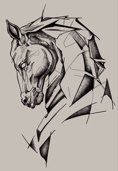 a black and white drawing of a horse's head with arrows coming out of it