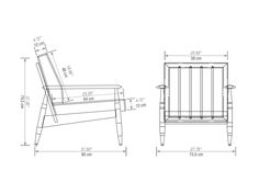 a drawing of a wooden chair with measurements