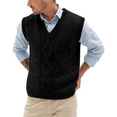 - 47% Viscose, 33% Pbt, 20% Nylon - Machine Wash High Quality Fabricmen Sweater Vest Are In Special Blened Fabric, Ultra-Soft, And Smooth Hand Feeling, With Stretchy Active-Material, Very Wearable That Feels Great Against The Skin. Suitable For All Kinds Of Bodies. The Knitted Pattern Sweater Vest Makes You Look Handsome And Keep You Warm In Cold Days. Suitable Occasionthe Loose Fit Sweater Vest Is Suitable For Daily Life, Office Working, Sports, Party, Graduation, Dating And So On. Winter Weari Black Sleeveless Sweater Vest For Winter, Classic Black Sweater Vest For Fall, Classic Black Sweater Vest For Winter, Chunky Vest, Pattern Sweater Vest, Business Casual Sweater, Mens Cable Knit Sweater, Vest For Men, Plain Sweaters