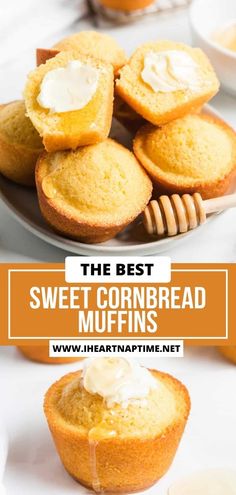 the best sweet cornbread muffins with cream cheese on top and honey in the middle