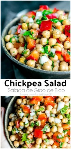 chickpea salad with tomatoes and onions in a bowl