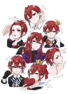 some anime characters with red hair and blue eyes