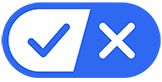 a blue and white check mark with the word x on it