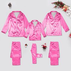 Rose Red Silk Long Sleeve Parent Child Pajama Solid Color Two Piece Set Long Sleeve Silk Family Imitation Silk Set (Mom) Features: 95% Polyester, 5% Spandex 【 Material】- These cozy family pajamas are made of high-quality satin(95% Polyester, 5% Spandex), which is extra-soft and comfortably comfy. These matching silk satin pajamas make cozy lounging a shared experience. Bring them out during family game night, get matching sets as a couple to make your together extra . 【The Whole Family】- The family satin pj's set are available in sizes for women, men, girls, boys and kids. Make this super-soft sleepwear part of your family’s party traditions. The whole family silk sleepwear features a notch collar, long sleeves, button-up shirt with front chest pockets, and pajama pants with an elastic wai Soft Sleepwear, Satin Pjs, Satin Pj Set, Silk Sleepwear, Silk Set, Family Game, Satin Pajamas, Family Pajamas, Notch Collar