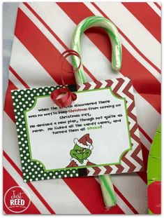 the grinch christmas gift tag with candy cane