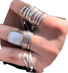 Silver Hammered Open Midi Rings, Thick Silver Ring, Long Ring, Hammered Ring, Stylish Rings, Thumb Rings, Hammered Silver, Ring Silver, Rings Statement