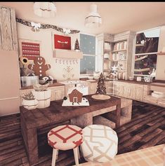 Small Bloxburg Christmas House, Christmas Bathroom Bloxburg, Bloxburg Christmas Living Room Ideas, Christmas Bloxburg House Interior, Bloxburg Gingerbread House, Bloxburg Christmas Kitchen, Roblox Kitchen, Bloxburg Christmas, Bloxburg Building