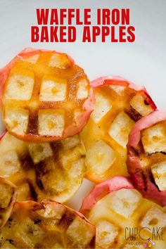 waffle iron baked apples on a white plate